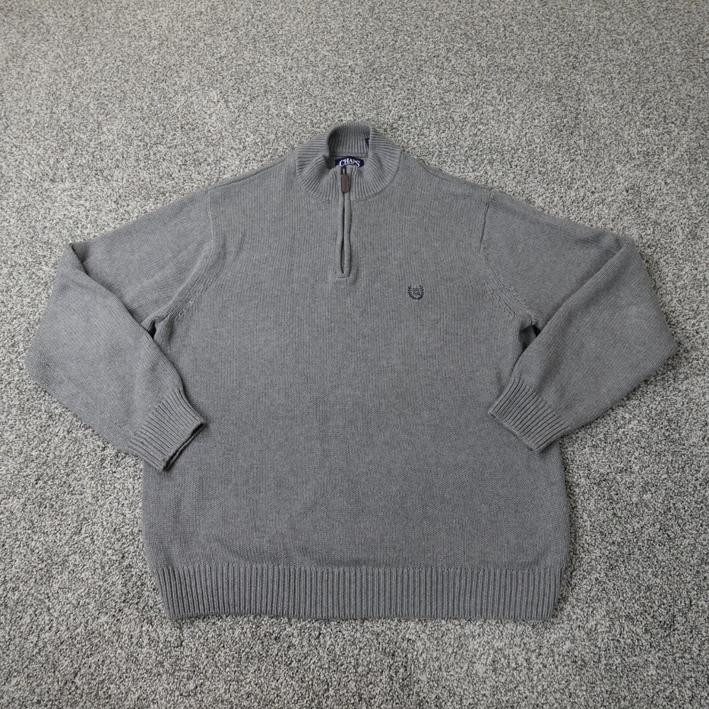 Ralph Lauren Chaps‎ Sweater Mens XL Gray Crest Knit Pullover Mock Neck 1/4 Zip